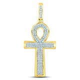 10kt Yellow Gold Mens Round Diamond Ankh Cross Charm Pendant 1/3 Cttw