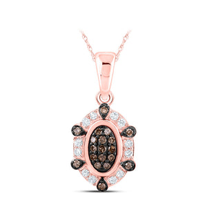 10kt Rose Gold Womens Round Brown Diamond Oval Pendant 1/5 Cttw