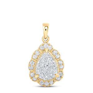 10kt Yellow Gold Womens Round Diamond Teardrop Pendant 1/3 Cttw