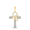 10kt Yellow Gold Mens Round Diamond Ankh Eye Cross Charm Pendant 1/3 Cttw