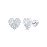 10kt White Gold Womens Round Diamond Heart Earrings 1/2 Cttw