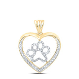 10kt Yellow Gold Womens Round Diamond Paw Heart Pendant 1/3 Cttw