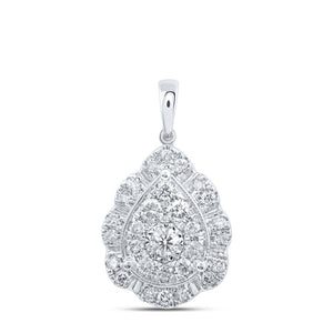 10kt White Gold Womens Round Diamond Teardrop Pendant 1 Cttw