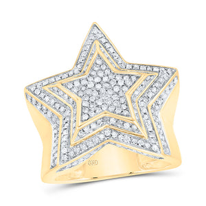 10kt Yellow Gold Mens Round Diamond Star Ring 7/8 Cttw