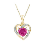 10kt Yellow Gold Womens Round Synthetic Ruby Heart Pendant 1 Cttw