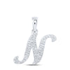 10kt White Gold Womens Round Diamond N Initial Letter Pendant 1/6 Cttw