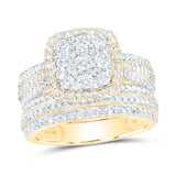 10kt Yellow Gold Round Diamond Square Cluster Bridal Wedding Ring Band Set 1-1/2 Cttw
