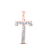 10kt Rose Gold Womens Round Diamond Initial T Letter Pendant 1/20 Cttw