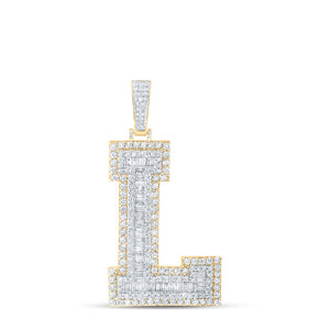 10kt Yellow Gold Mens Baguette Diamond L Initial Letter Charm Pendant 4-1/3 Cttw