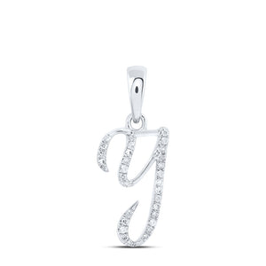 10kt White Gold Womens Round Diamond Y Initial Letter Pendant 1/10 Cttw
