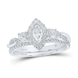 14kt White Gold Marquise Diamond Halo Bridal Wedding Ring Band Set 3/4 Cttw