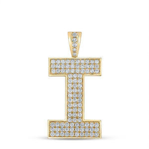10kt Yellow Gold Mens Round Diamond I Initial Letter Charm Pendant 1-5/8 Cttw