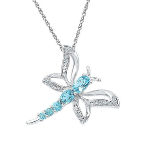 Sterling Silver Womens Round Synthetic Blue Topaz Dragonfly Bug Pendant 1 Cttw