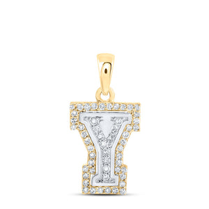 10kt Two-tone Gold Womens Round Diamond Y Initial Letter Pendant 1/6 Cttw
