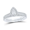 14kt Two-tone Gold Pear Diamond Halo Bridal Wedding Ring Band Set 7/8 Cttw