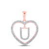 10kt Rose Gold Womens Round Diamond Heart U Letter Pendant 1/4 Cttw