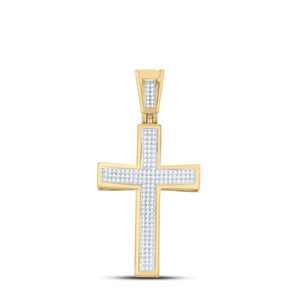 10kt Yellow Gold Mens Round Diamond Cross Charm Pendant 1/2 Cttw