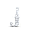 10kt White Gold Womens Round Diamond J Initial Letter Pendant 1/20 Cttw