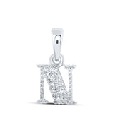 10kt White Gold Womens Round Diamond N Initial Letter Pendant 1/20 Cttw