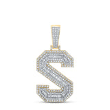 10kt Two-tone Gold Mens Baguette Diamond S Letter Charm Pendant 1-3/4 Cttw