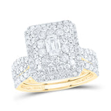 14kt Yellow Gold Emerald Diamond Halo Bridal Wedding Ring Band Set 1-3/4 Cttw