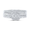 10kt White Gold Round Diamond Cluster Bridal Wedding Ring Band Set 1/3 Cttw