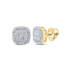 14kt Yellow Gold Womens Round Diamond Square Earrings 1/10 Cttw