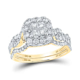 10kt Yellow Gold Princess Diamond Square Bridal Wedding Ring Band Set 1 Cttw