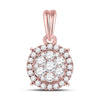 14kt Rose Gold Womens Round Diamond Halo Cluster Pendant 1/2 Cttw