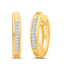 14kt Yellow Gold Womens Baguette Diamond Huggie Hoop Earrings 1/6 Cttw