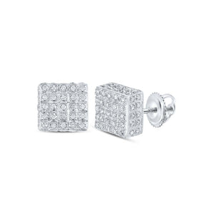 10kt White Gold Womens Round Diamond Square Earrings 3/8 Cttw