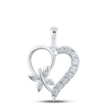 10kt White Gold Womens Round Diamond Butterfly Heart Pendant 1/4 Cttw