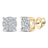 10kt Yellow Gold Womens Round Diamond Fashion Cluster Earrings 1/4 Cttw