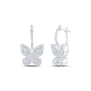 10kt White Gold Womens Round Diamond Butterfly Earrings 5/8 Cttw