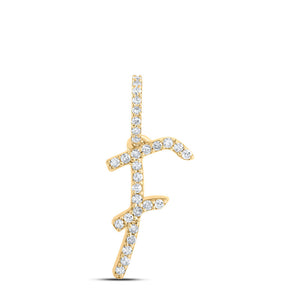 10kt Yellow Gold Womens Round Diamond F Initial Letter Pendant 1/8 Cttw