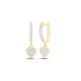 10kt Yellow Gold Womens Round Diamond Heart Hoop Dangle Earrings 1/4 Cttw