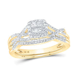 10kt Yellow Gold Princess Diamond Square Twist Bridal Wedding Ring Band Set 1/2 Cttw