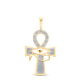 10kt Yellow Gold Mens Round Diamond Ankh Eye Cross Charm Pendant 1/2 Cttw