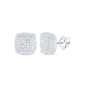 Sterling Silver Womens Round Diamond Square Earrings 1/3 Cttw