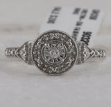 Sterling Silver Womens Round Diamond Halo Solitaire Ring 1/8 Cttw