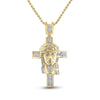 10kt Yellow Gold Mens Round Diamond Jesus Face Cross Charm Pendant 1-1/4 Cttw