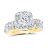 14kt Yellow Gold Princess Diamond Halo Bridal Wedding Ring Band Set 1-7/8 Cttw