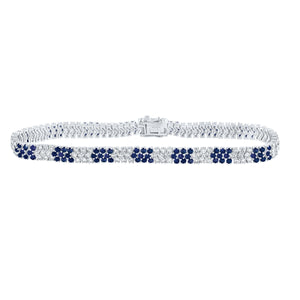 14kt White Gold Womens Round Blue Sapphire Diamond Tennis Bracelet 6 Cttw
