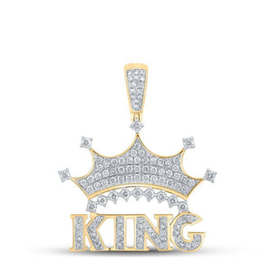 10kt Yellow Gold Mens Round Diamond King Crown Phrase Charm Pendant 7/8 Cttw
