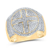 10kt Yellow Gold Mens Round Diamond Cross Circle Ring 3/4 Cttw