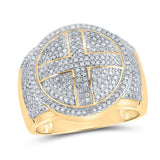 10kt Yellow Gold Mens Round Diamond Cross Circle Ring 3/4 Cttw