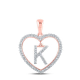 10kt Rose Gold Womens Round Diamond Heart K Letter Pendant 1/4 Cttw