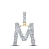 10kt Yellow Gold Mens Baguette Diamond Initial M Letter Charm Pendant 1 Cttw