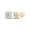 10kt Yellow Gold Round Diamond Square Earrings 1/6 Cttw