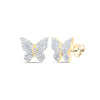 10kt Yellow Gold Womens Round Diamond Butterfly Earrings 3/8 Cttw